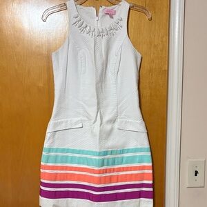 Lilly Pulitzer White Textured Dress with Embellishments
